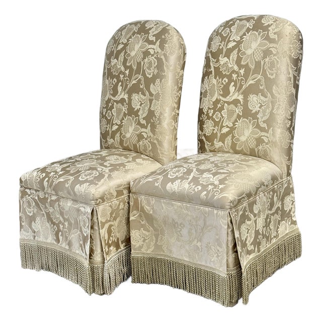 Late 20th Century Upholstered Skirted Parsons Chairs - A Pair For Sale