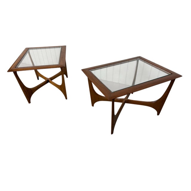 Mid-Century Modern Mid-Century Modern Lane "Silhouette" Walnut Glass Top Side Tables - Set of 2 For Sale - Image 3 of 9