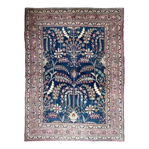 1930's Midnight Indigo Tree of Life Seafoam, Ruby, Pansy Purple, Mauve & Almond Rug 8.7 X 11.9