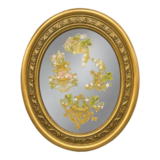 Vintage Ornate Gold Oval Floral Wall Mirror For Sale