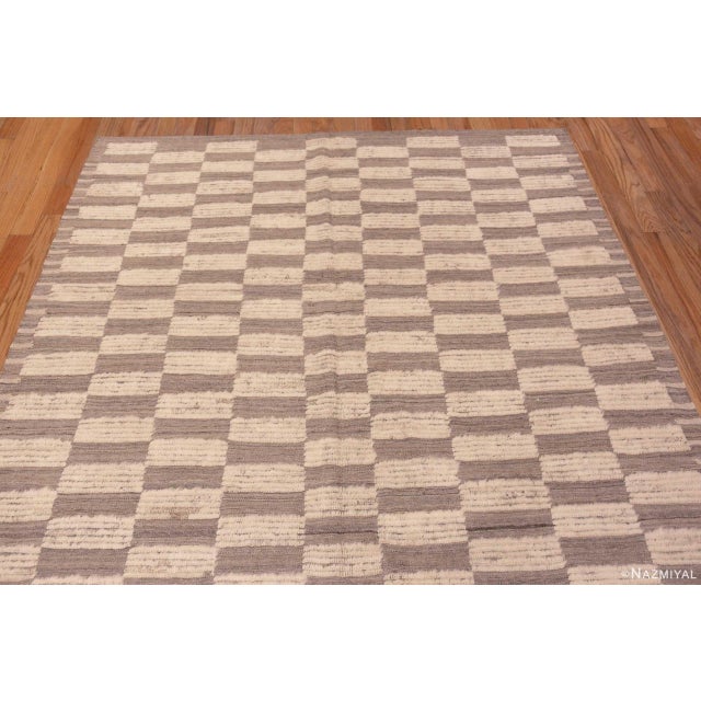 Modern Nazmiyal Collection Modern Neutral Grey and Ivory Checkerboard Pattern Rug For Sale - Image 3 of 6