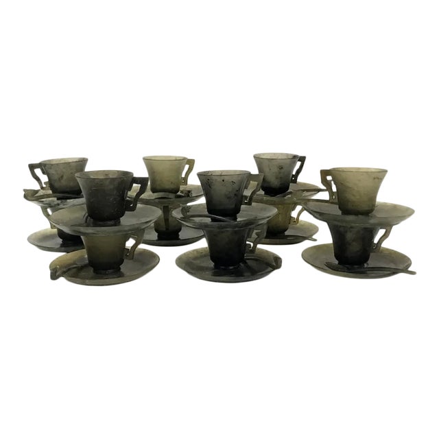 Art Deco 1930s Spinach Jade Cups & Saucers Set- 24 Pieces For Sale - Image 3 of 3
