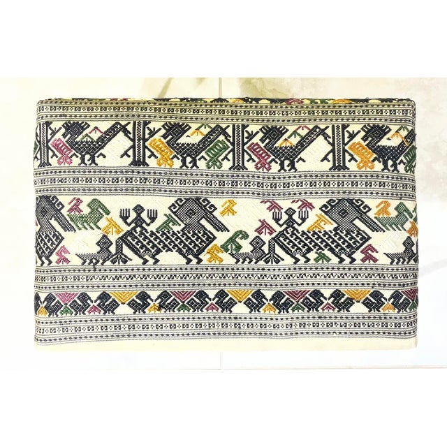 Vintage Boho Footstool – Hand Embroidery Suzani & Solid Wood. For Sale - Image 10 of 17