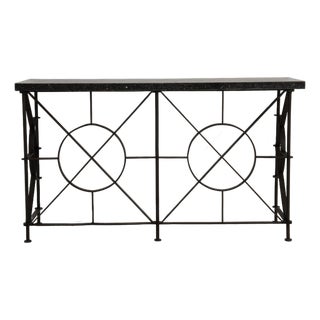 19th Century French Wrought Iron Console with Blue Stone Top For Sale