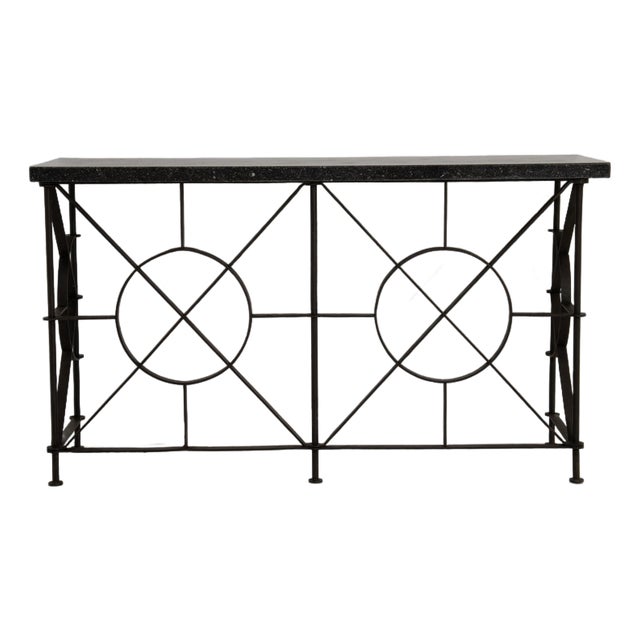 19th Century French Wrought Iron Console with Blue Stone Top For Sale