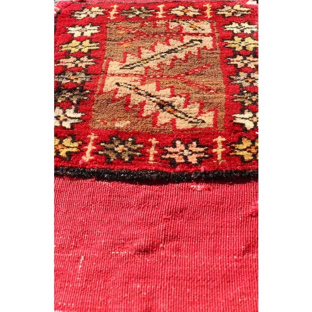 Textile Pair of Antique Turkish Sampler Rugs With Coral, Yellow and Brown Colors For Sale - Image 7 of 12