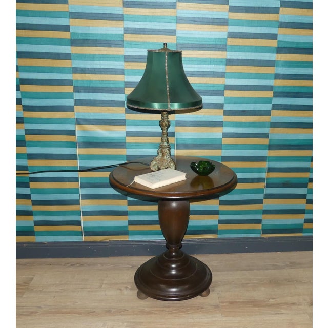 Antique Oak Round Side Table with Base and Pedestal Foot, 1920s For Sale - Image 3 of 14