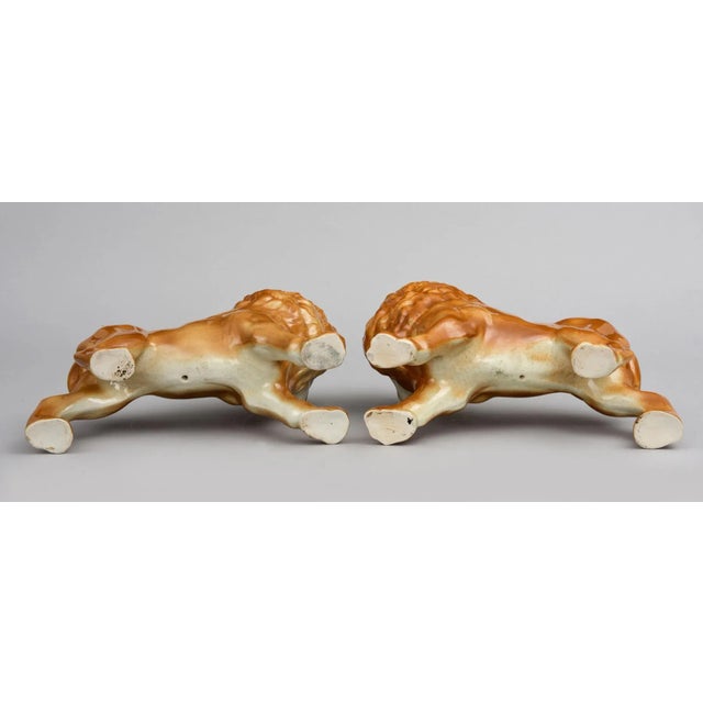 Late 19th Century Staffordshire Style Standing Lions, Pair, Circa 1880 For Sale - Image 5 of 6