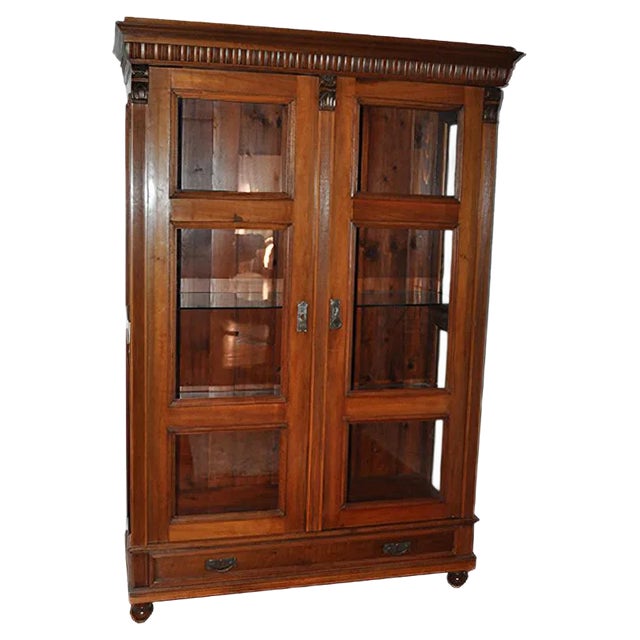 Antique Hungarian Glass and Wood Cabinet For Sale