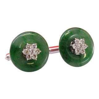 Gold Cufflinks with Brilliant-Cut Diamonds, Set of 2 For Sale