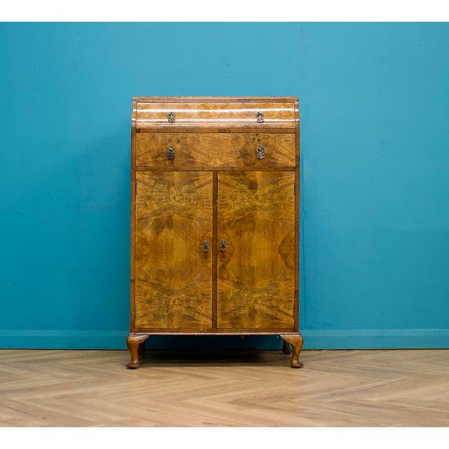 British Art Deco Burr Walnut Linen Cabinet, 1930s For Sale - Image 3 of 12