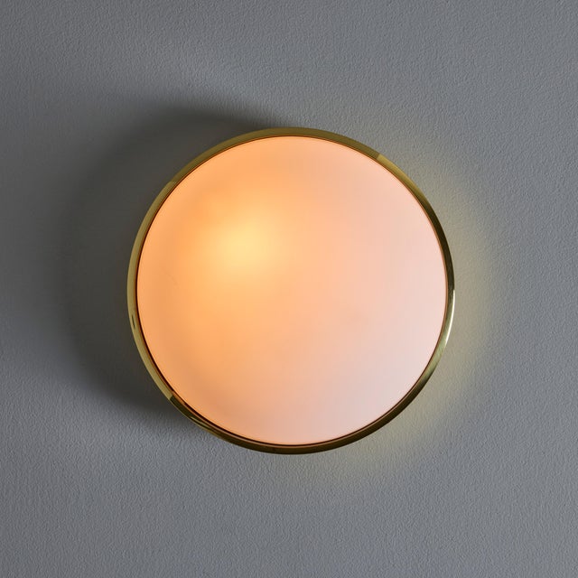 1960s Glashütte Limburg Brass & Opaline Glass Flush Mount in the Manner of Stilnovo For Sale - Image 9 of 12