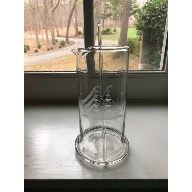 1970s Etched Glass Martini Pitcher and Stirrer With Nautical Design