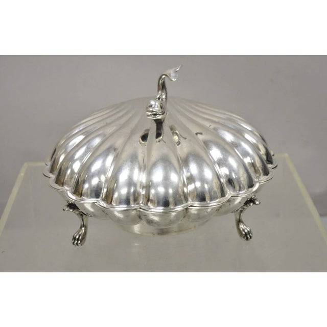 Vintage Eton Dolphin Handle Clam Shell Silver Plated Electrified Bun Warmer For Sale - Image 11 of 13
