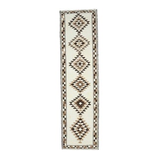 Vintage Turkish Oushak Handmade Wool Cotton White Runner Rug For Sale