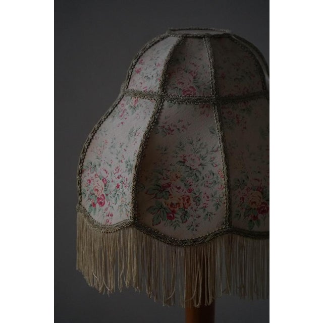 Beige Early 20th Century Art Deco Danish Wooden Table Lamp with Floral Shade, 1920s For Sale - Image 8 of 18