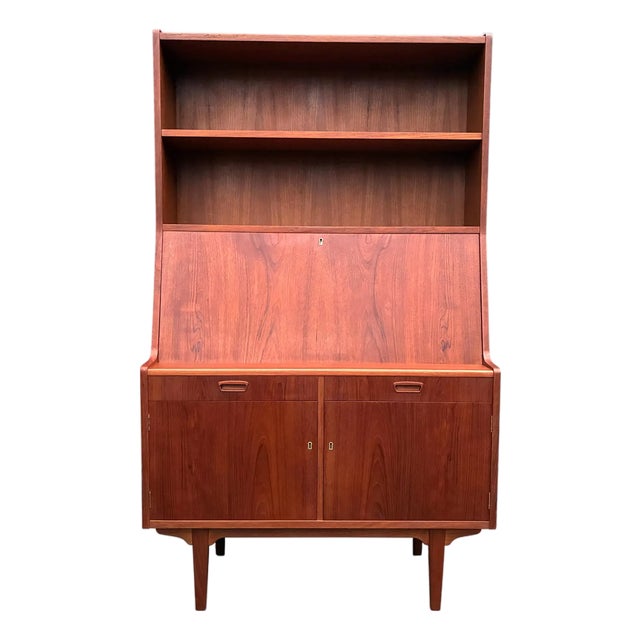 Vintage Mid Century Danish Modern Teak Bookcase/Secretary Desk by Hp Hansen For Sale