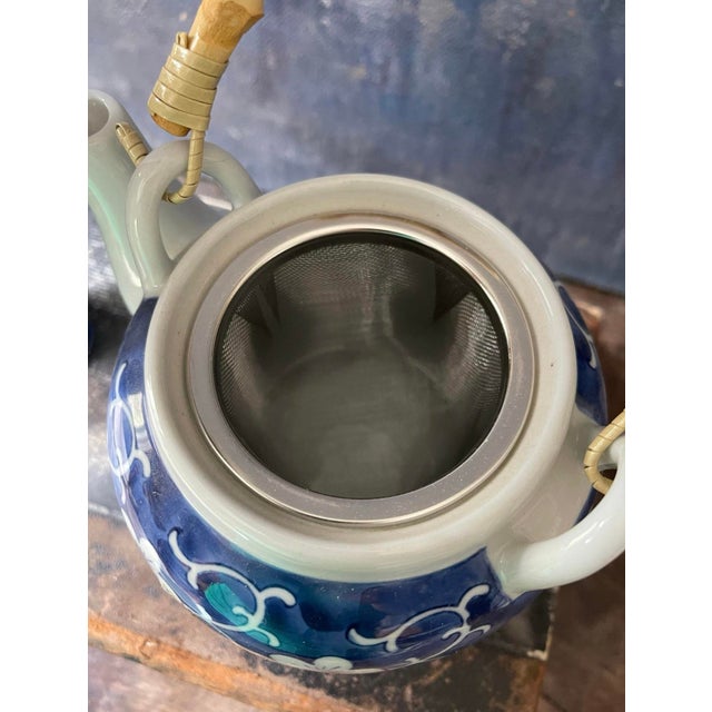 Ceramic Blue and White Cherry Blossom Tea Pot and 4 Cups For Sale - Image 7 of 10