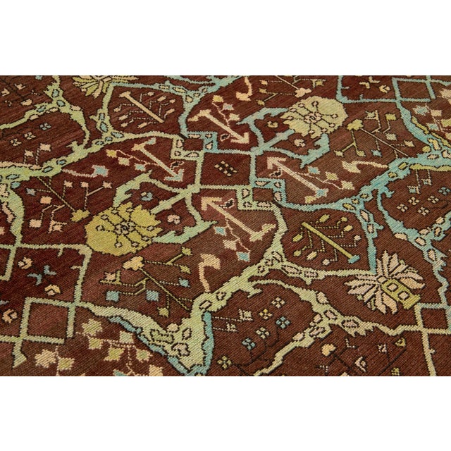 8 X 9 Modern Floral Designed Revival Wool Rug in Brown For Sale - Image 10 of 11