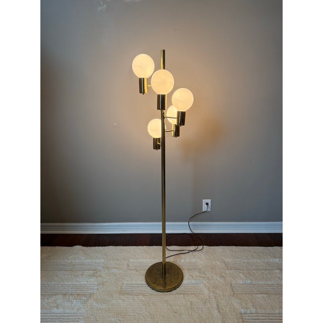 Vintage 1970s MCM Sonneman “Waterfall” Cascading Globe Floor Lamp in Brass Gorgeous brass floor lamp featuring a...