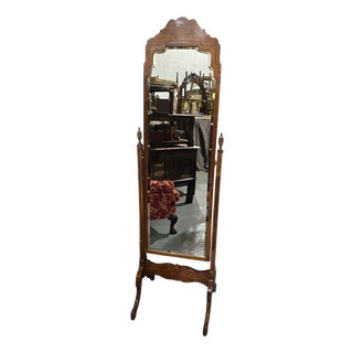Queen Anne Burr Walnut Cheval Mirror, 1920 For Sale
