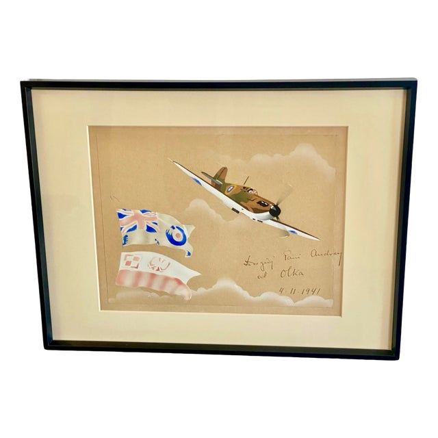 Olek, RAF Fighter Aircraft with Polish Dedication, 1941, Gouache & Watercolor on Paper For Sale