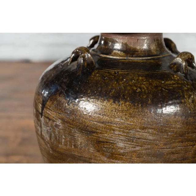 Antique Thai 19th Century Brown Glazed Water Jar with Petite Loop Handles For Sale - Image 11 of 13