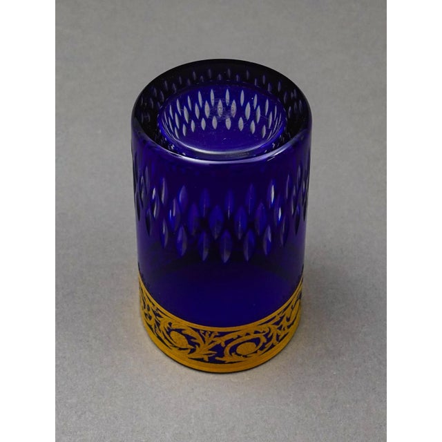 Blue Mid 20th Century Saint St Louis Crystal France Thistle Blue & Gold Encrusted Tea Tumbler Glass For Sale - Image 8 of 8