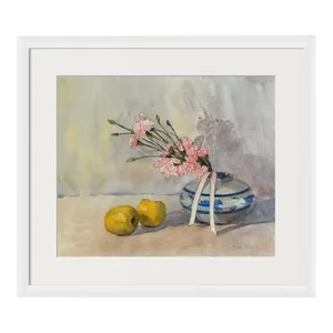 "Apples in the Sunlight" Original Impressionist Flower and Fruits Still Life Watercolor on Paper Painting Art by Anna Novick, Framed