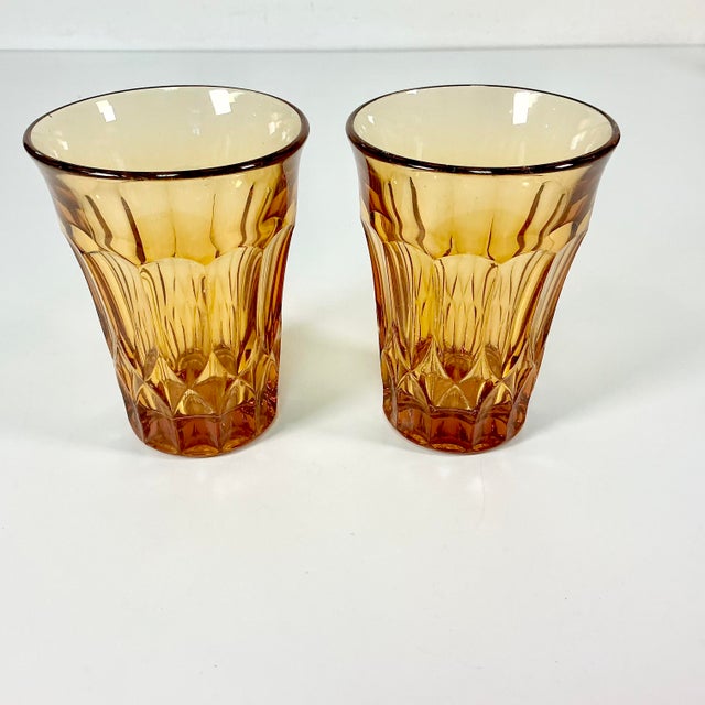 Vintage Indiana Glass Co Art Deco Boho Chic Hollywood Regency Depression Era Amber Tumblers - Set of 8 For Sale - Image 11 of 11