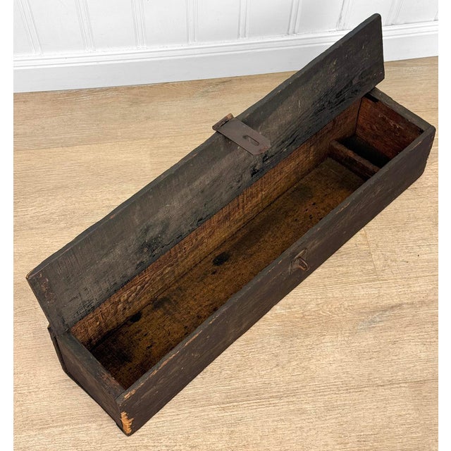 Brown Antique 29" Farmhouse Wood Machinist Chest Tool Storage Box For Sale - Image 8 of 13