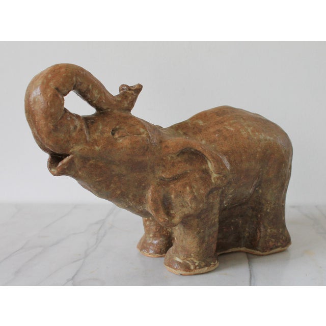 Mid 20th Century Vintage Studio Art Pottery Elephant Sculpture For Sale - Image 5 of 11