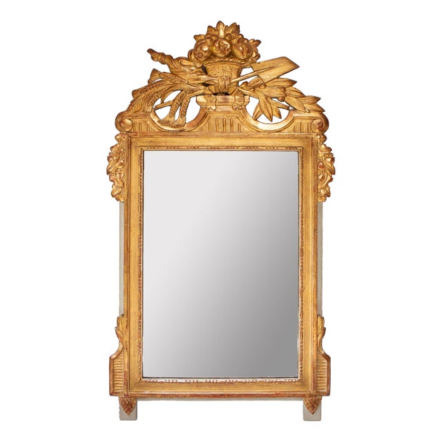 Antique French Louis XVI Style Mirror in Gilded Wood, 1890s For Sale