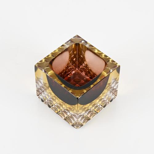 Flavio Poli Murano Decorative Glass in Sommerso Merlot and Yellow Glass by F. Poli Italy, 1960s For Sale - Image 4 of 14