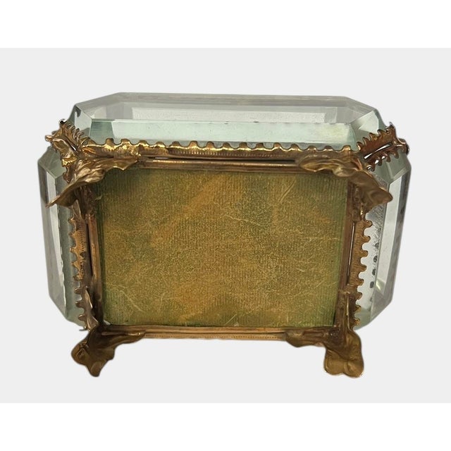 Gold Victorian Beveled Glass Gilt Metal French Royal Jewelry Casket Trinket Box For Sale - Image 8 of 8