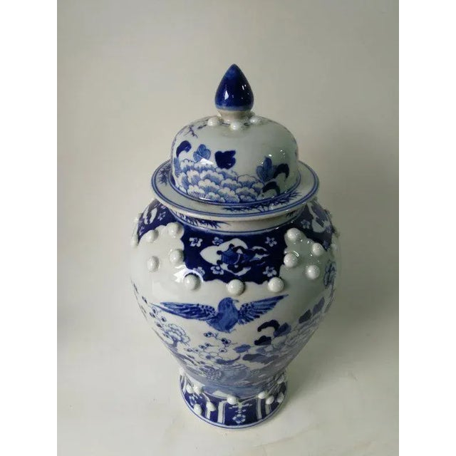 Ceramic Chinese Blue and White Porcelain Ginger Jar With Birds & Flowers For Sale - Image 7 of 10