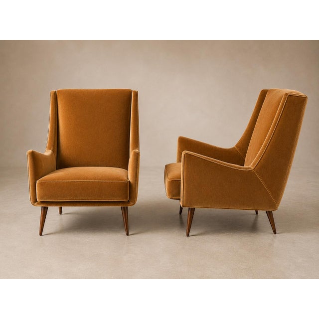 Textile Brazilian Modern Pair of Camel Mohair Club Chairs in Hardwood, Att. To Novo Rumo, Brazil, 1960s For Sale - Image 7 of 14