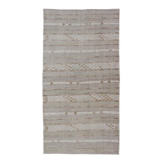 Striped Turkish Flat-Weave Kilim in Muted Colors and Tribal Motifs 5'5 X 10'4 For Sale