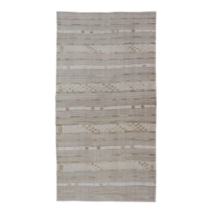 Striped Turkish Flat-Weave Kilim in Muted Colors and Tribal Motifs 5'5 X 10'4