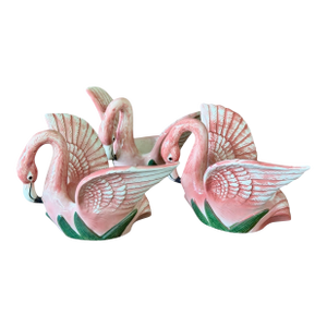 Vintage Coastal Fitz and Floyd Pink Flamingo Porcelain Votive Candle Holders-Set of Three