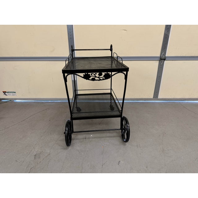 Metal Vintage Mid Century Modern Salterini Style Outdoor Iron Bar Cart on Wheels For Sale - Image 7 of 12