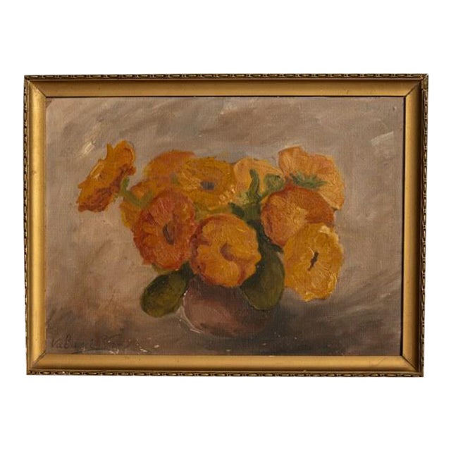 Framed Oil on Canvas Still Life With Flowers by Valanci For Sale