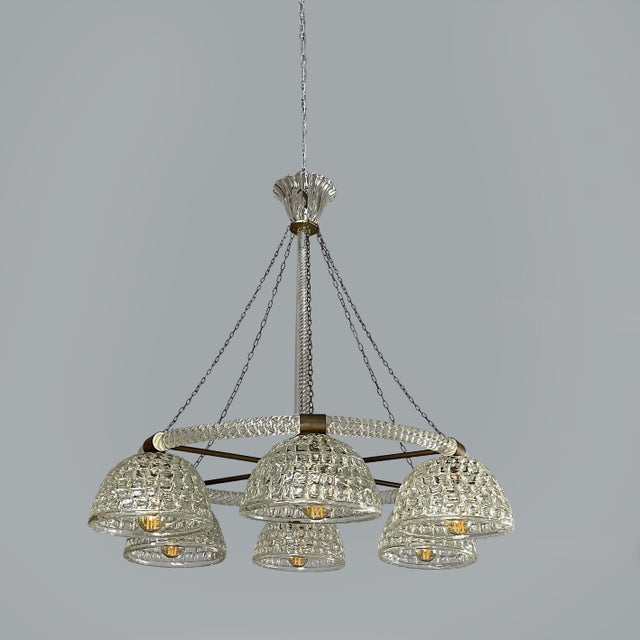 Art Deco Italian Glass and Brass Chandelier, 1930s For Sale - Image 11 of 11