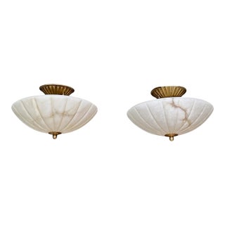 1980s French Directoire Style Incised Star Alabaster Flush Mounts - Pair For Sale