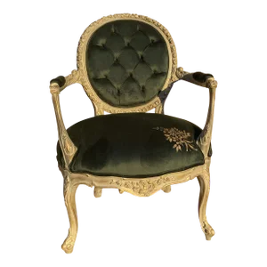 Victorian Style Green Velvet French Style Arm Chair/Settee/Chair
