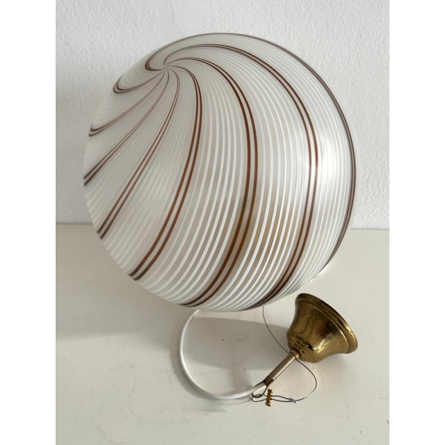Vintage Pendant Light with Murano Tessuto Glass Globe and Brass from Venini, 1970s For Sale - Image 14 of 15