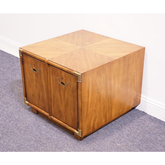 Drexel Drexel Heritage Accolade Collection Italian Campaign Style 26" Square Accent Storage End Table 984-372 For Sale - Image 4 of 11