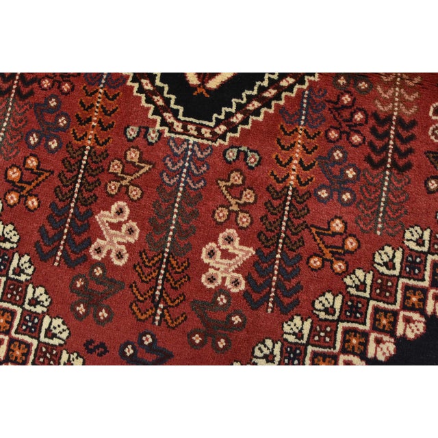 Shiraz Rug 3’5” X 4’7” Red Wool Vintage Tribal Hand-Knotted Oriental Carpet For Sale - Image 4 of 12
