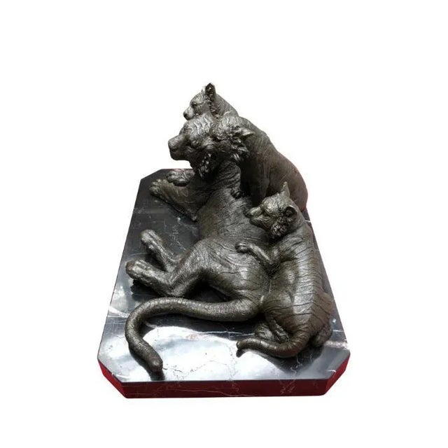 Black Bronze Casting Depicting Tiger and Cubs, 20th Century For Sale - Image 8 of 13