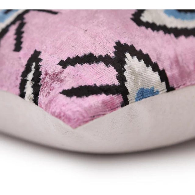 Textile Luxury Pink Evil Eye Velvet Pillow 16x24 – Handmade Silk Lumbar Cushion With Bohemian Charm For Sale - Image 7 of 8